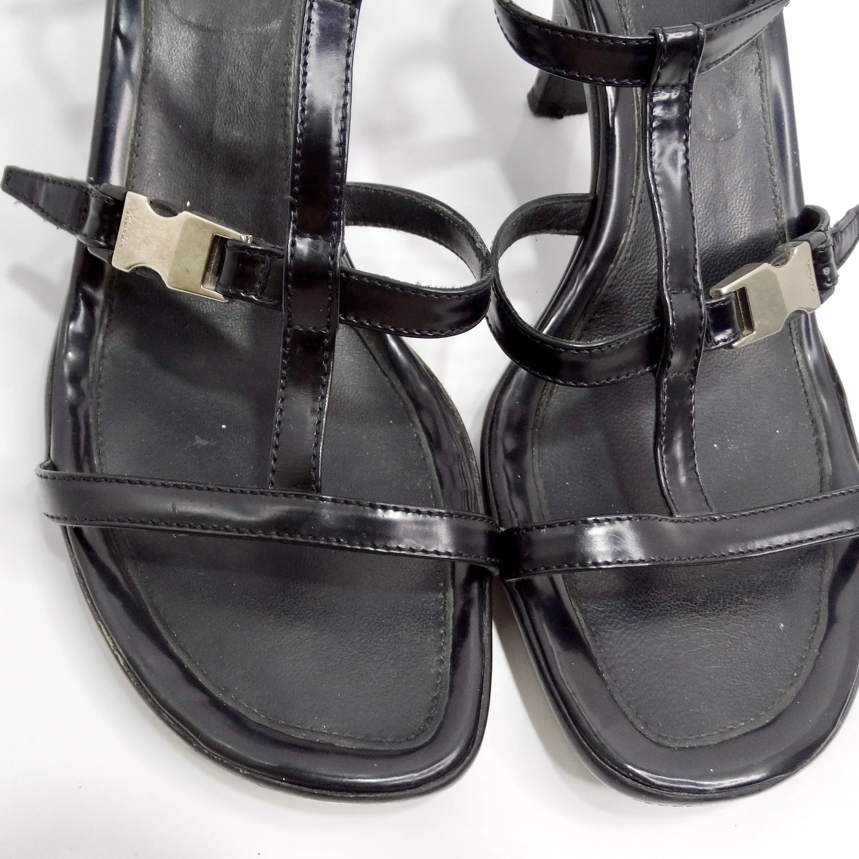 Prada Vintage Black Leather Strappy Buckle Kitten Heels