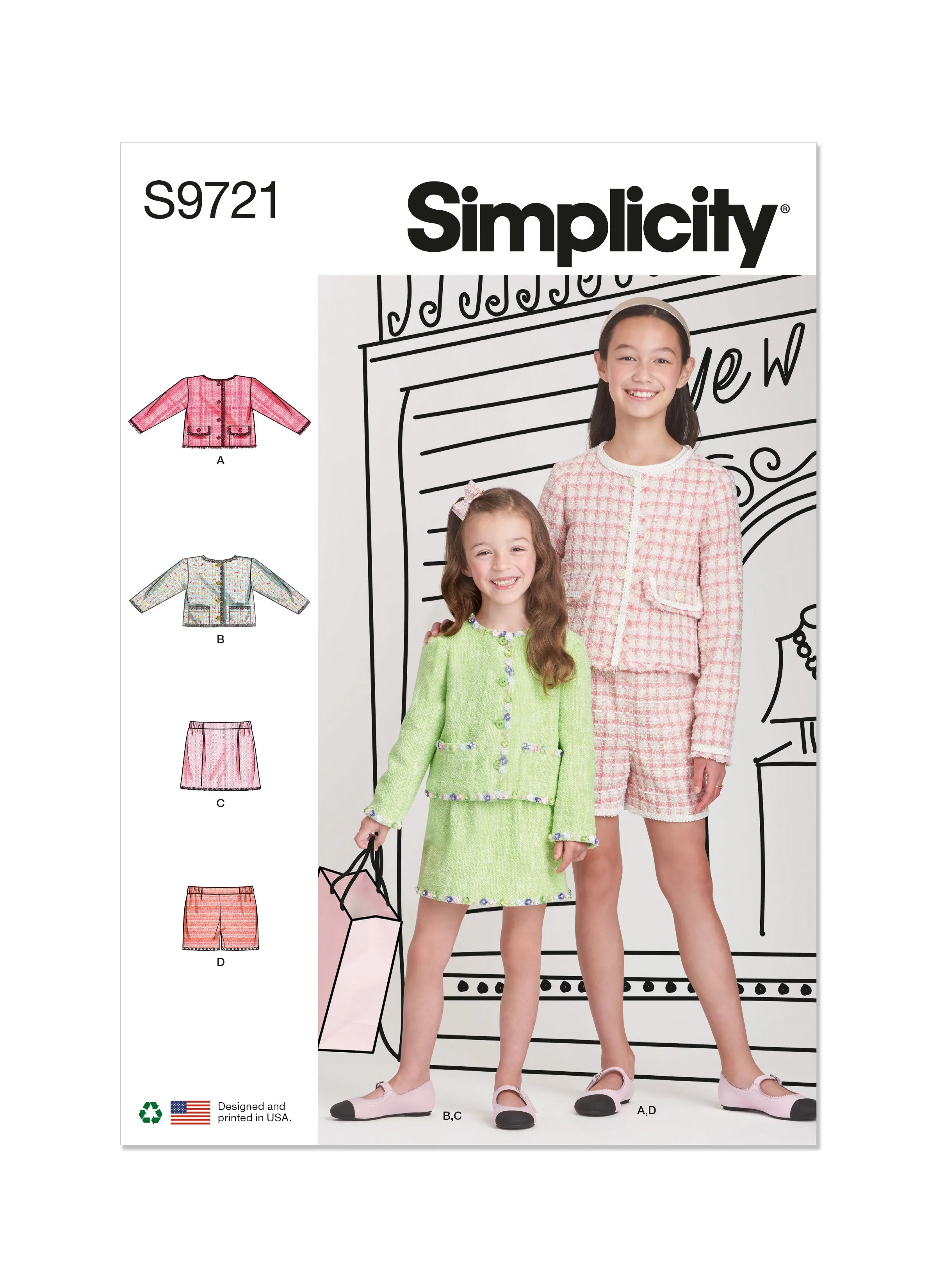 Simplicity 9721 Girls' Jackets, Skirt and Shorts Sewing pattern