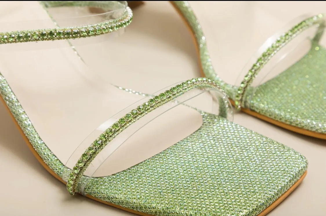 Transparent Green Diamantine heels