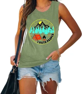 Women I Hate People Happy Camper Tank Shirt Camping Shirt for Women